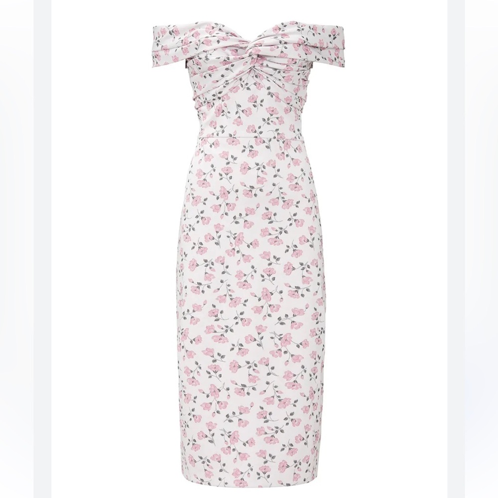 Shoshanna Midnight Size 8 Daydream Thessa floral off shoulder Sheath midi Dress